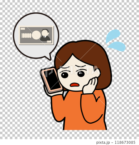 A woman with a troubled face talking about money on her smartphone 118673085