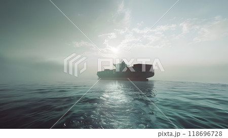 A ship for transporting cargo containers and also unloading it at the docks of a cargo port. AI Generated 118696728