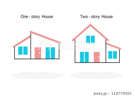 平屋住宅と二階建て住宅を紹介するイメージイラスト 118779505