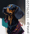 Charming portrait of a dachshund, enhanced with bright, colorful splashes with a vibrant and playful artistic vibe, Generative AI. 118791220