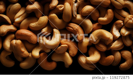 Cashew nuts background. Healthy snack concept. Organic cashew. Generative AI 119272875