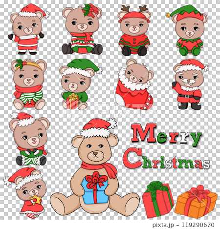 set Christmas themed teddy bear Pop art  119290670