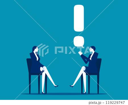 Story telling, speak out loud to draw attention and interest, fact important information or secret, businessman speaking with speech bubble as exclamation point. Caution and alert call concept 119229747