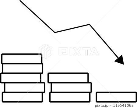 右肩下がりに減少していく積み重なったコイン 119541068