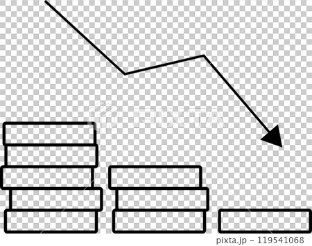 右肩下がりに減少していく積み重なったコイン 119541068