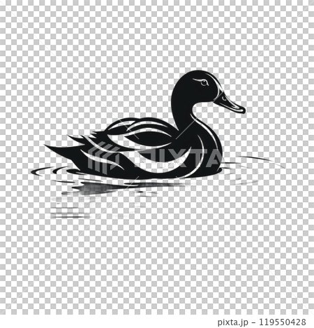 Black silhouette, tattoo of a ducks in the water on white background. Vector. 119550428