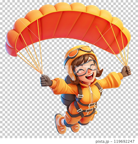 AI-generated item. 3D woman jumping with a parachute on a transparent background. 119692247