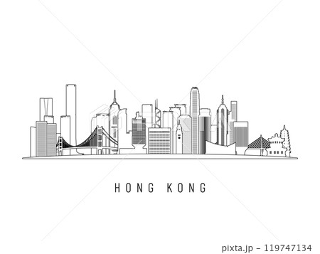 Detailed Hong Kong skyline vector illustration. 119747134