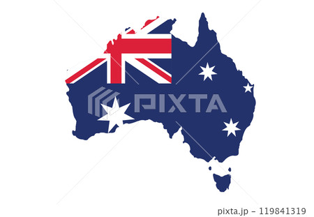 Australia map and official national flag symbol of country. 119841319