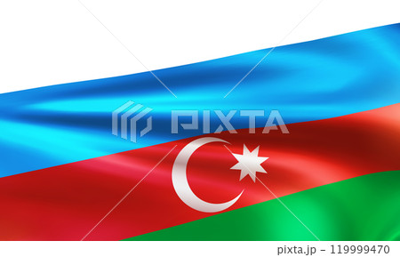 Realistic wavy national flag of the Republic of Azerbaijan 119999470