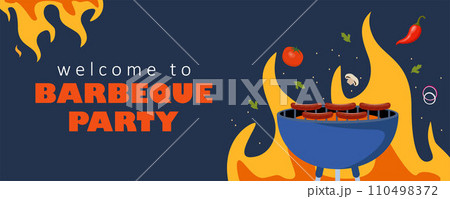 Barbeque party invitation card or poster template with grill food flyer. Vector illustration. 110498372