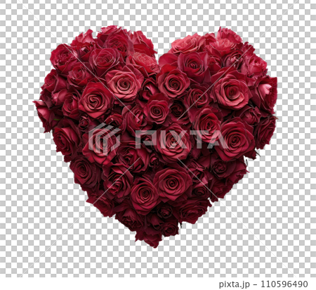 a big heart shape of red roses isolated 110596490