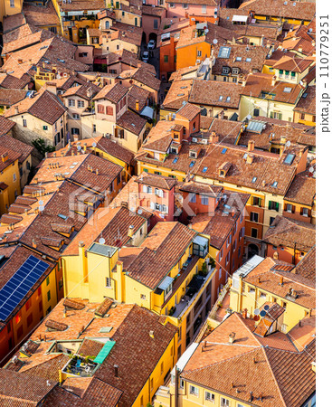 View of the city of Bologna. A city of long street galleries and leaning medieval towers. Italy 110779251