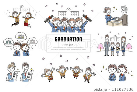 ベクターイラスト素材：学校の卒業や入学に関する人物セット 111027336