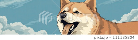 AI-generated content. Laughing and smiling akita inu dog as banner 111185804