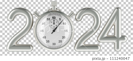 Silver 2024 with stopwatch, 3D rendering 111240047