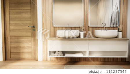 Hand washing sink in the bathroom modern japan style. 3D illustration rendering 111257545