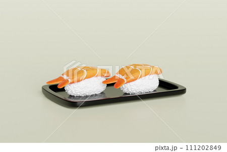 Shrimp Sushi on food tray, japanese food isolated concept, 3d render illustration 111202849