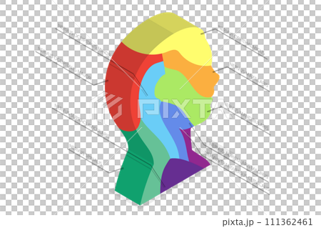 3D Isometric Flat  Conceptual Illustration of Sensory Nerves , Sensations of the Face, Scalp and Neck 111362461