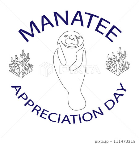 One single line drawing of manatee for Manatee day.  111473218