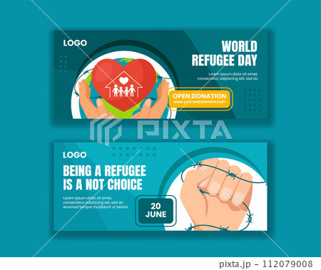 Refugee Day Horizontal Banner Flat Cartoon Hand Drawn Templates Background Illustration 112079008