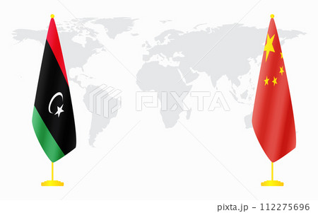 China and Libya flags for official meeting 112275696