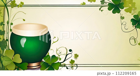 St. Patrick's Day holiday invitation with a place for text in a frame, a postcard with a green four-leaf clover. AI generated 112209165