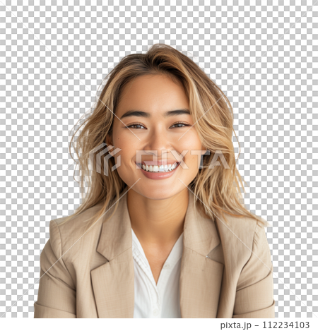 Portrait of Multi Racial Woman in Business Casual Outfit, Isolated on Transparent Background 112234103