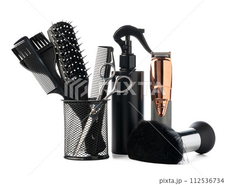 Professional hairdresser tools isolated on white background 112536734