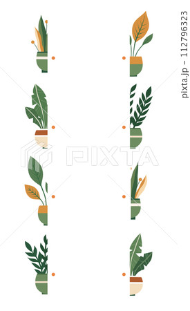 Connect the halves. Find the correct half of the illustration of a plant in a flower pot. Vector vertical template 112796323