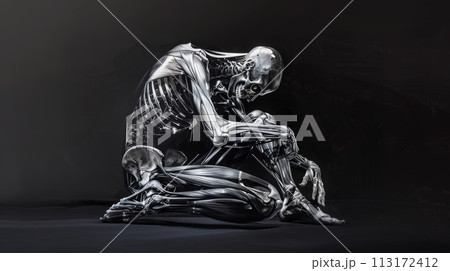 3D human robot isolated on black background 113172412