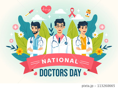 National Doctors Day Vector Illustration with Doctor, Stethoscope and Medical Equipment for Dedication and Contributions in Flat Cartoon Background 113268665