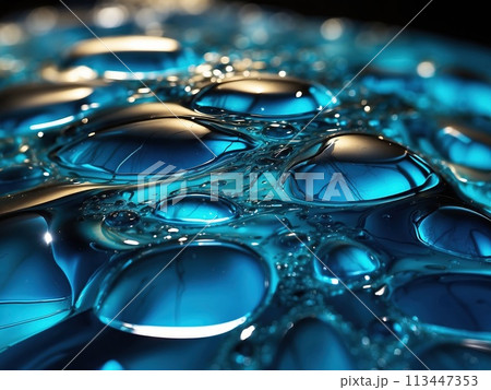 Abstract background blue gold, macro oil slick. 113447353