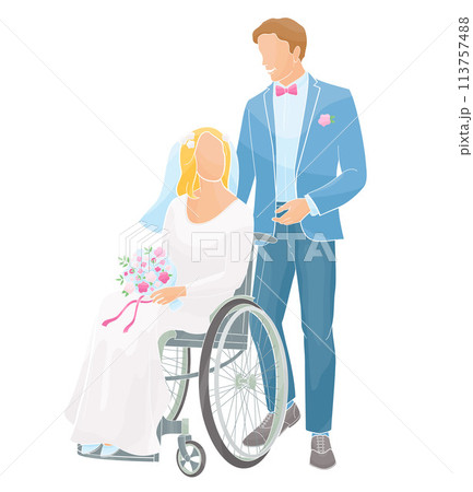 wedding ceremony for people with disabilities, bride in wheelchairs 113757488