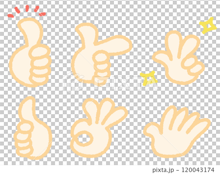 Set of various hand-drawn hand signs: Like OK 120043174