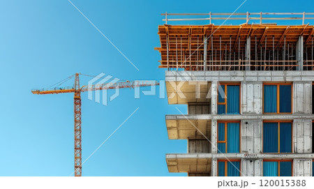 A crane is next to a building under construction 120015388