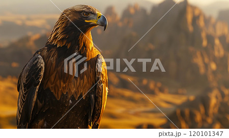 Eagle stands with a fixed, resolute gaze, full of determination 120101347