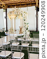 Great place for evening wedding ceremony. Large crystal lamps decorate the location 120249908