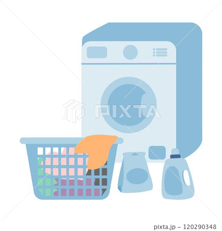 washing machine, clothes and cleaning products 120290348