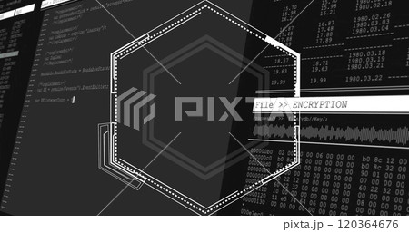 File encryption text image over hexagonal shapes and binary code background 120364676