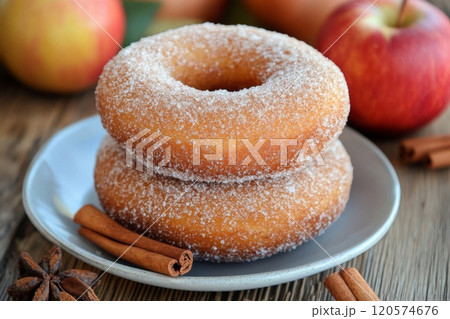 Two Sugar-Coated Donuts with Cinnamon and Star Anise 120574676