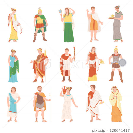 Roman People in Traditional Clothes as Ancient Rome Citizen Vector Set 120641417