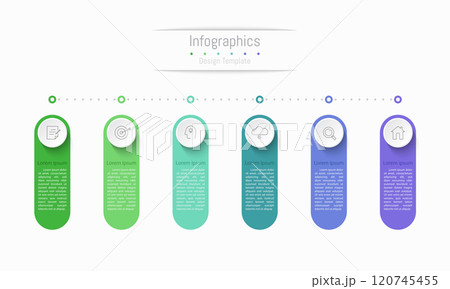 Infographic 6 options design elements for your business data. Vector Illustration. 120745455