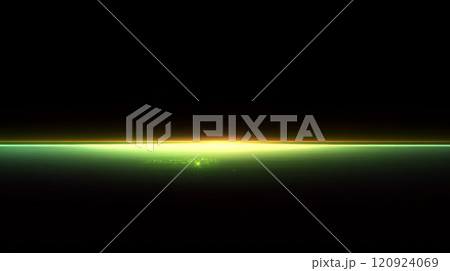 A bright horizontal light beam divides a dark background. Concept of minimalism and abstract light art. For backgrounds in digital or graphic design projects. 120924069