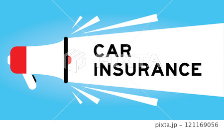 Color megaphone icon with word car insurance in white banner on blue background 121169056