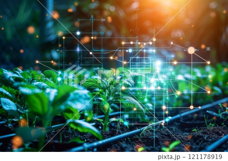 Digital smart agriculture concept with interconnected plant data 121178919