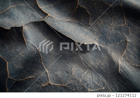 Texture of dark stone surface highlighting natural patterns and imperfections in natural light 121274112