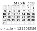 Planner calendar for March 2025. Monthly Organizer. 2025 Monthly Planner 121208586