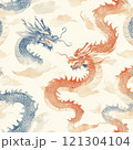 Majestic dragons dancing ancient fantasy theme artistic illustration serene clouds aerial perspective mythical imagery 121304104