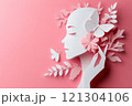 Emotional paper art portrait creative studio graphic design pink environment close-up view nature-inspired concept 121304106